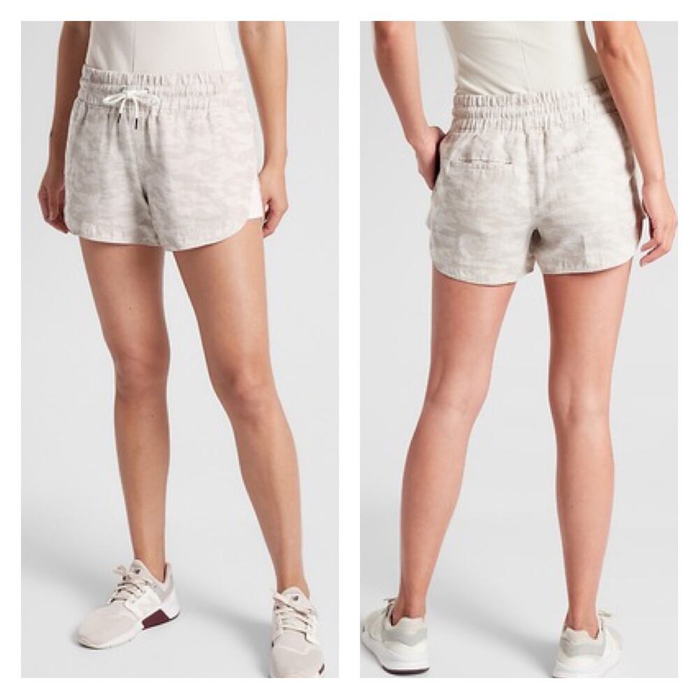 Athleta Cabo Tide Linen Shortie Shorts In Neutral Camo Size 2